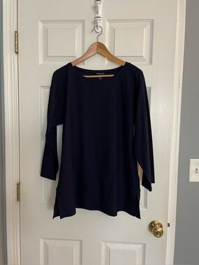 Eileen Fisher Dark Navy Long-Sleeve Tunic with Side Slits
